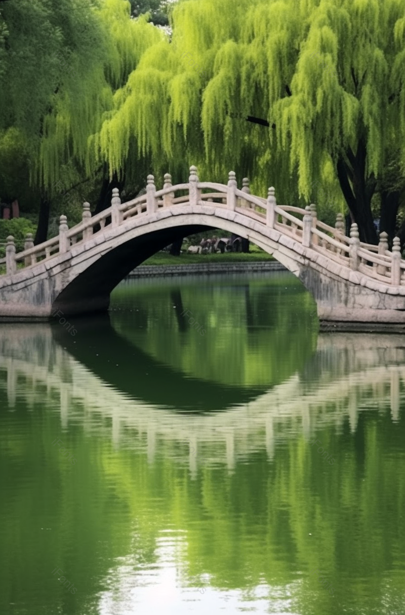 小溪河上的拱桥杨柳飘飘背景,高清,摄影图,摄影图片,图片大全,摄影图免费下载